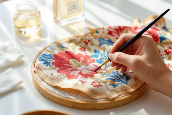 seda em um bastidor sendo pintada a mão